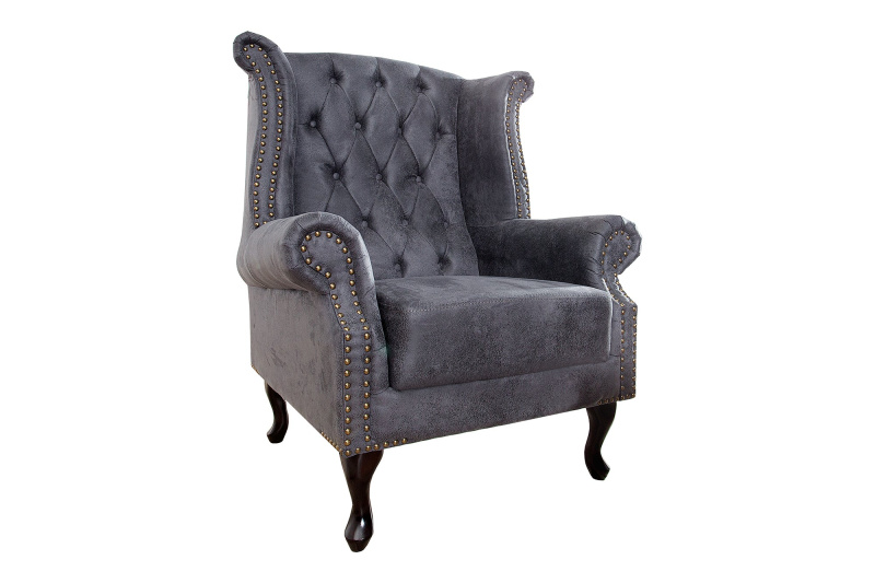 INVICTA INTERIOR Křeslo ušák Chesterfield šedý starožitný vzhled
