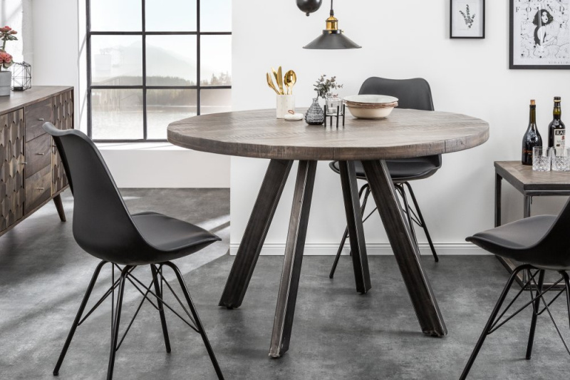 Jídelní stůl IRON CRAFT Ř 120cm kulatý mangovník šedý