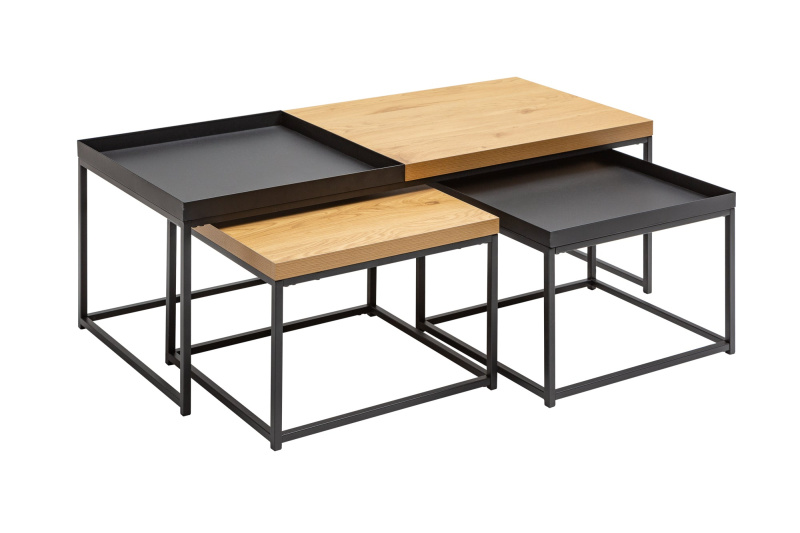 INVICTA INTERIOR Konferenční stolek Loft set 3ks dubového vzhledu