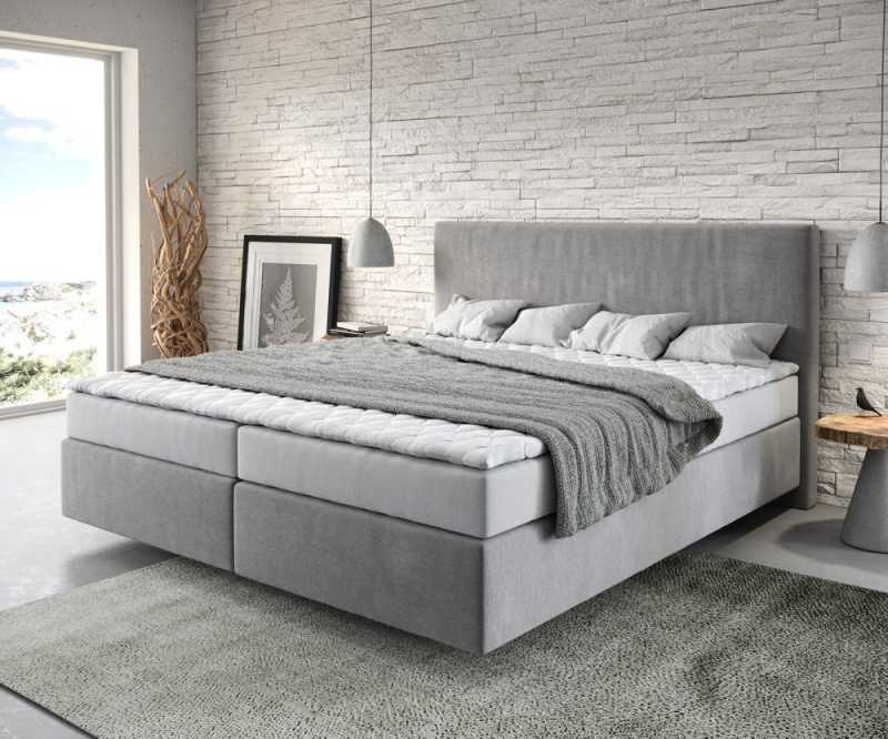 Boxspring postel Dream-Well 180x200 cm mikrovlákno šedá s matrací