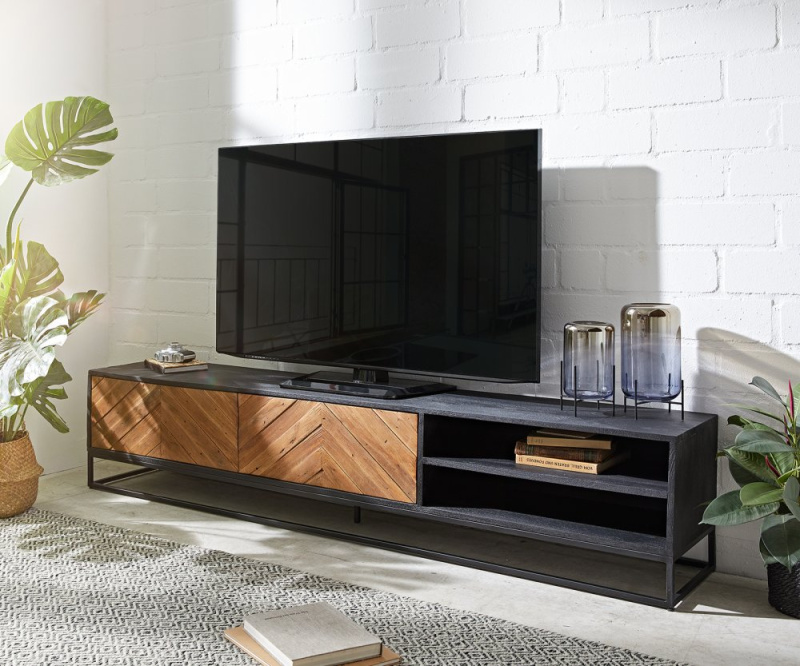 TV stolek Famke 200 cm mango teak 2 dvířka 2 přihrádky
