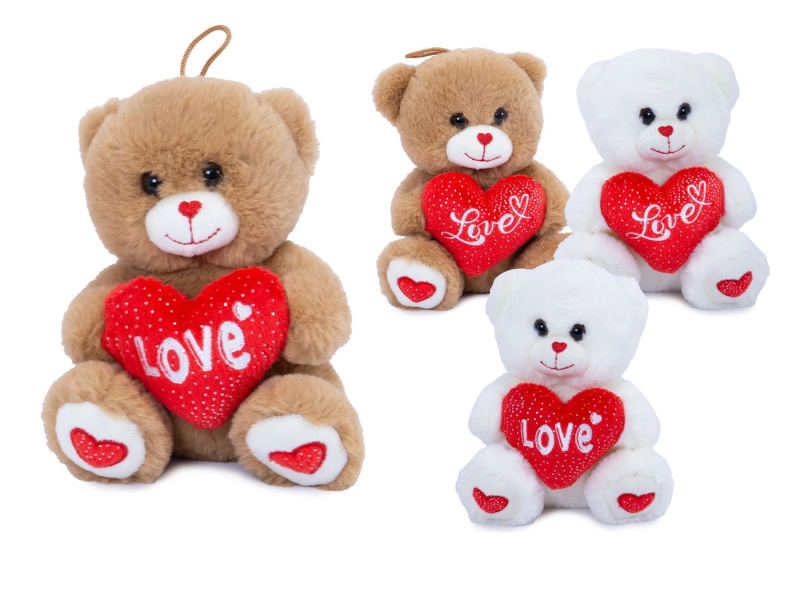 Plyšový medvídek se srdcem „I Love You“ 18 cm (2 varianty, náhodný motiv) - 1 kus