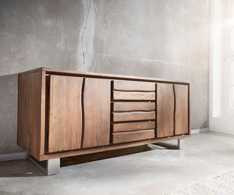 Komoda Live Edge 172 cm akácie hnědá 3 zásuvky 4 dvířka