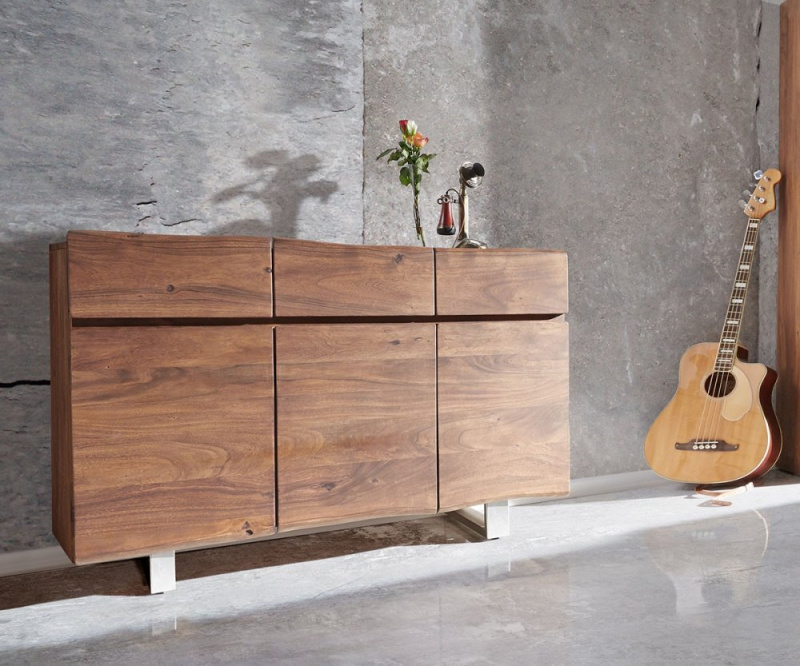 Komoda Live Edge 147 cm akácie hnědá 3 dvířka 3 zásuvky