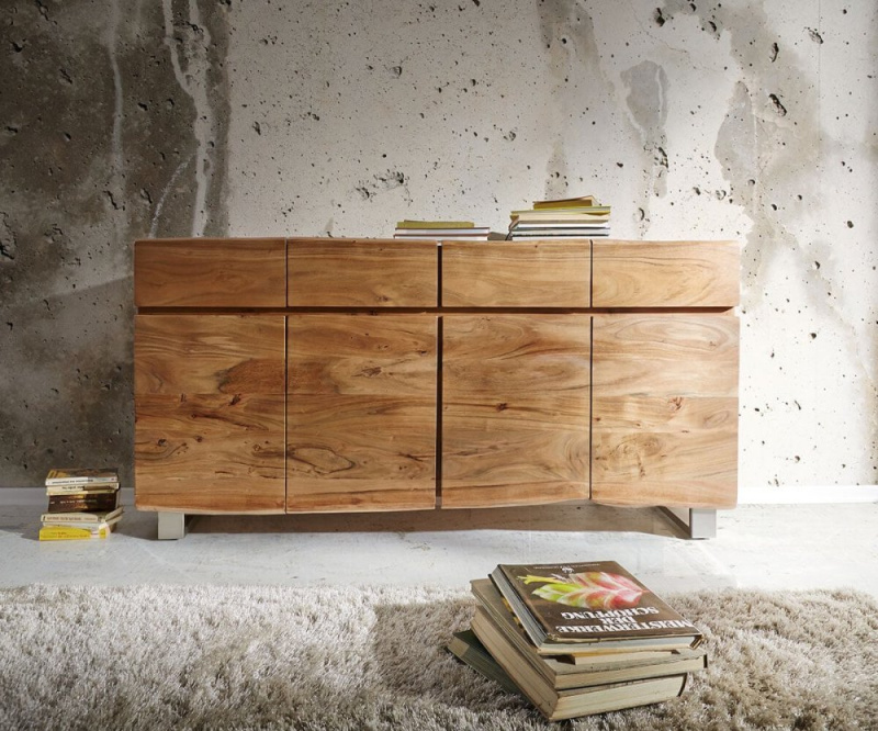 Komoda Live Edge 172 cm akácie přírodní 4 dvířka 4 zásuvky
