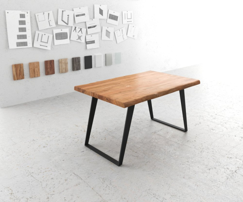 Jídelní stůl Edge 140x90 XL akácie přírodní kov šikmá