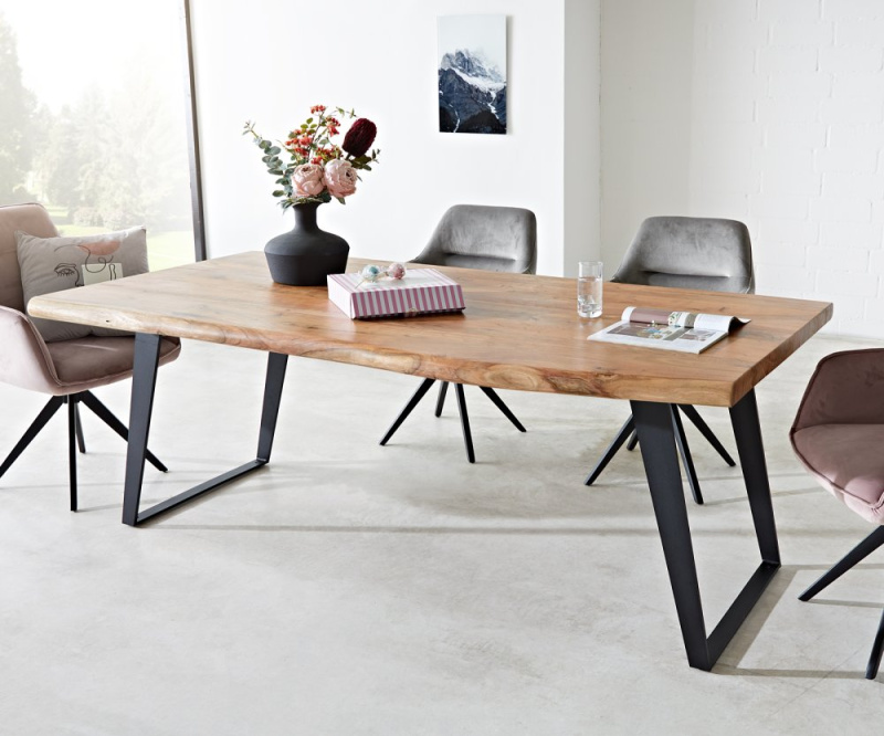 Jídelní stůl Edge 200x100 XL akácie přírodní kov šikmá