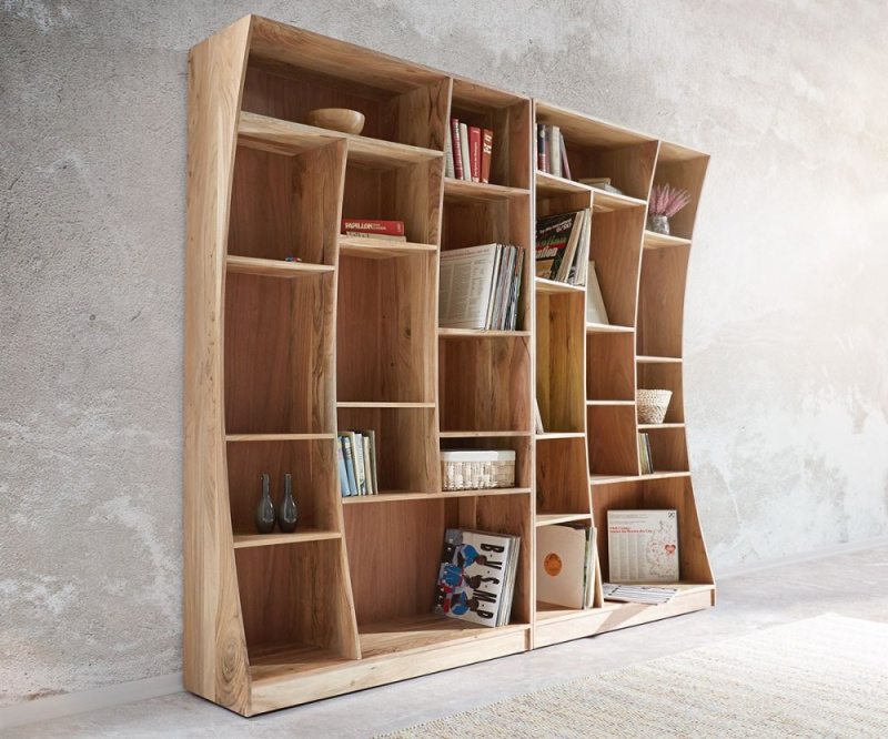 Sada 2 volně stojících knihoven Live Edge 242 cm přírodní akácie