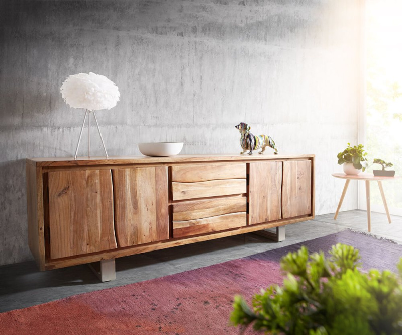 TV stolek Live Edge 200 cm akácie přírodní 4 dvířka 2 zásuvky
