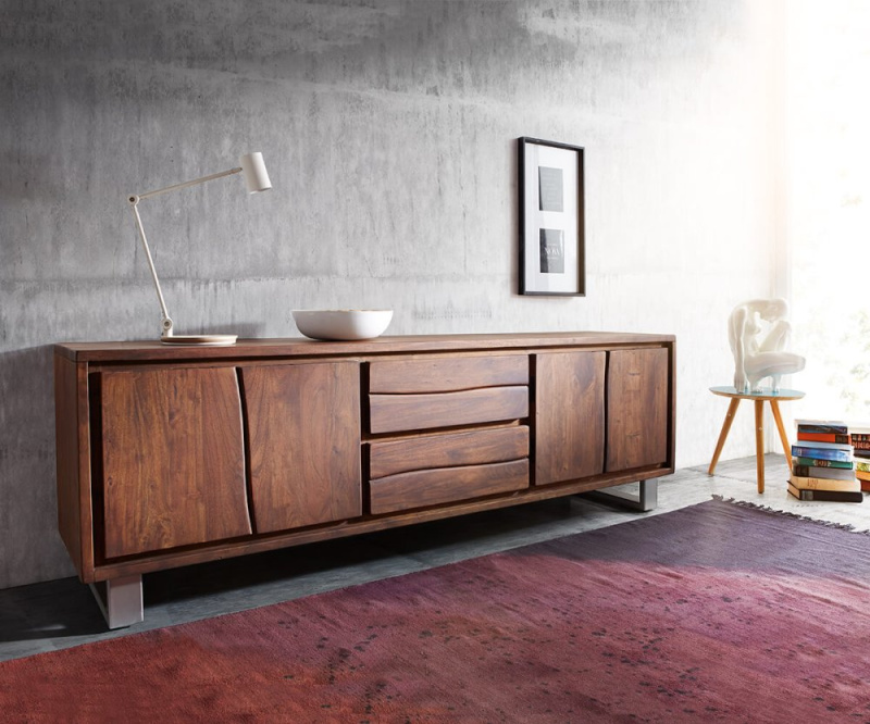 TV stolek Live Edge 200 cm akácie hnědá 4 dvířka 2 zásuvky