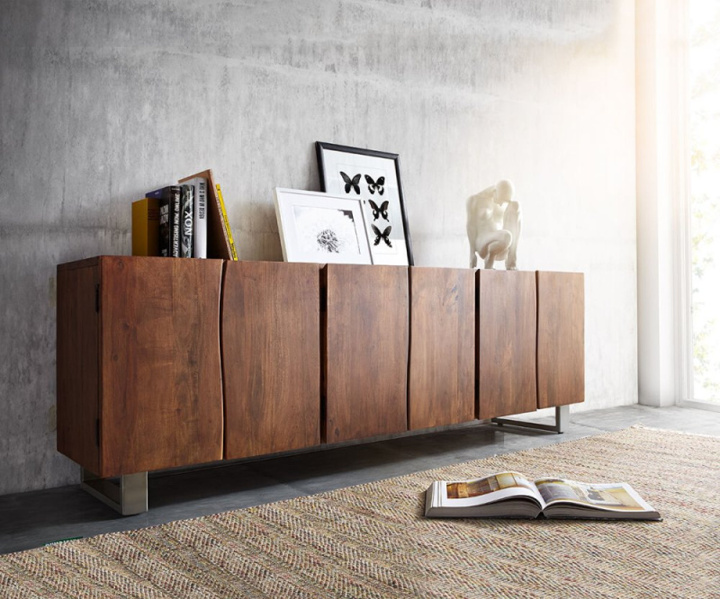Komoda Live Edge 220 cm akácie hnědá masiv 6 dvířek