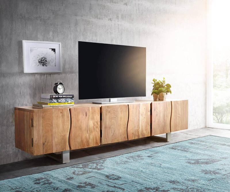 TV stolek Live Edge 220 cm přírodní akácie 6 dvířek