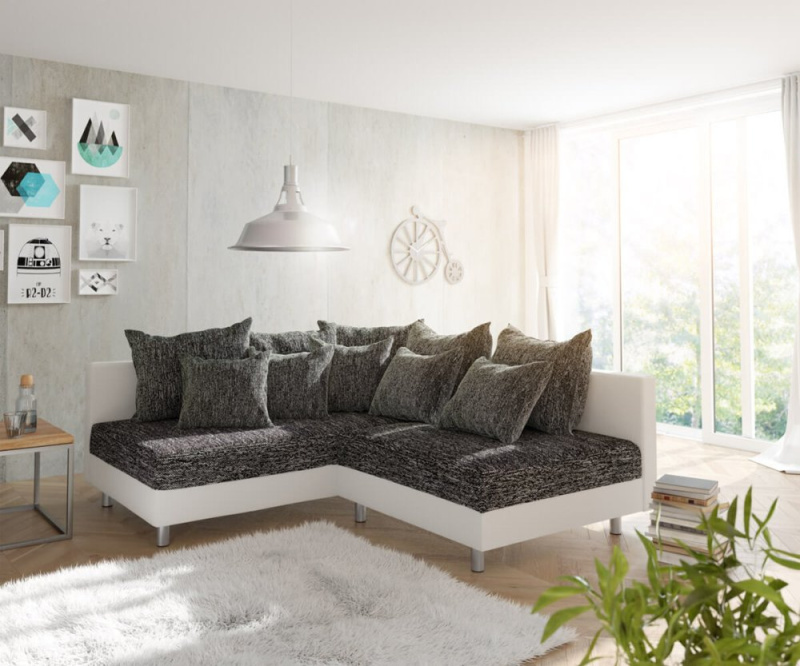 Rohová pohovka Clovis bílá černá lenoška levá modulární