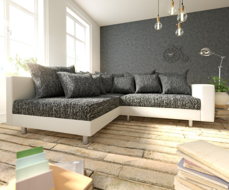 Rohová pohovka Clovis bílá černá područka lenoška levá modulární