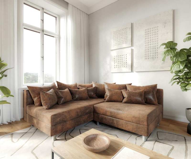 Rohová pohovka Clovis hnědá starožitné vintage lenoška levá modulární