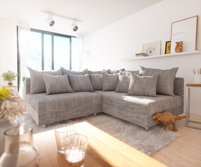 Rohová pohovka Clovis světle šedá strukturovaná tkanina lenoška pravá