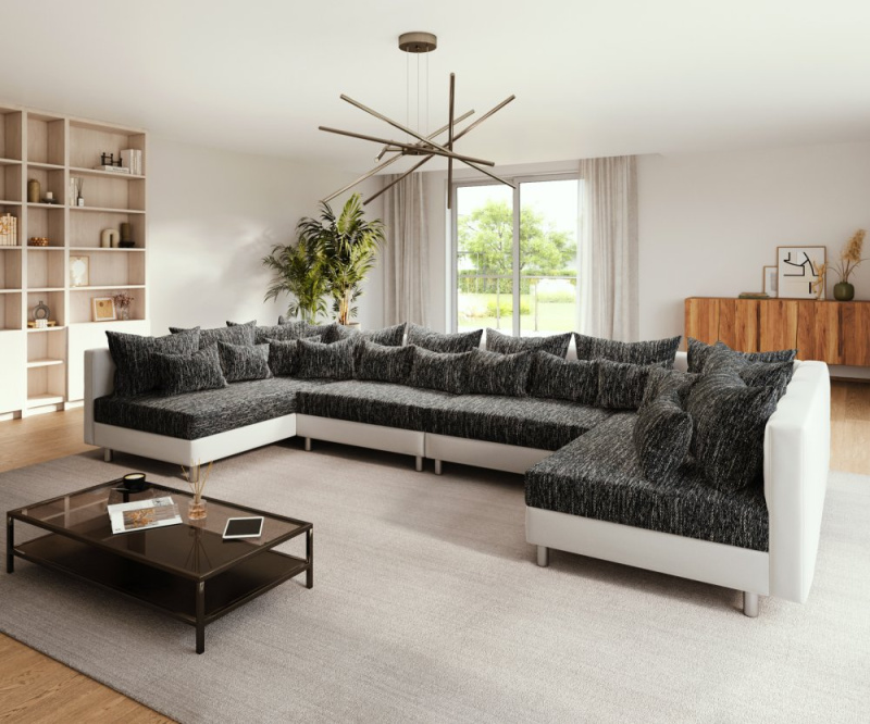 Pohovka ve tvaru "U" Clovis XL bílá černá modulární