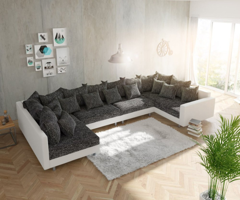 Pohovka ve tvaru "U" Clovis XL bílá černá s područkami