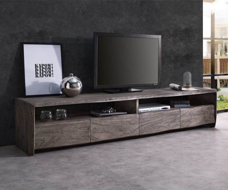 TV stolek Live Edge 230 cm akácie platina 4 zásuvky