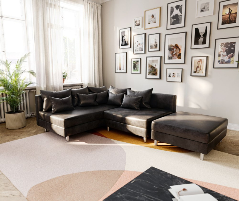 Rohová pohovka Clovis antracitová vintage lenoška levá modulární