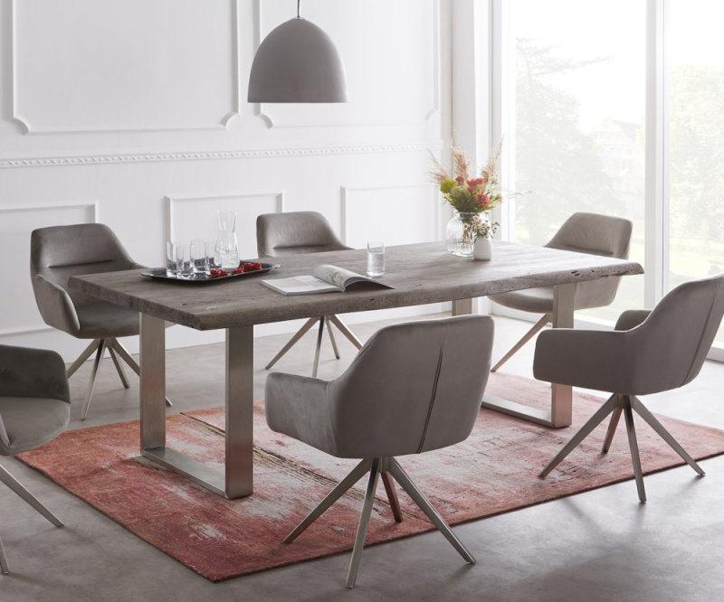 Jídelní stůl Edge 200x100 XL akácie platina nerezová ocel úzká