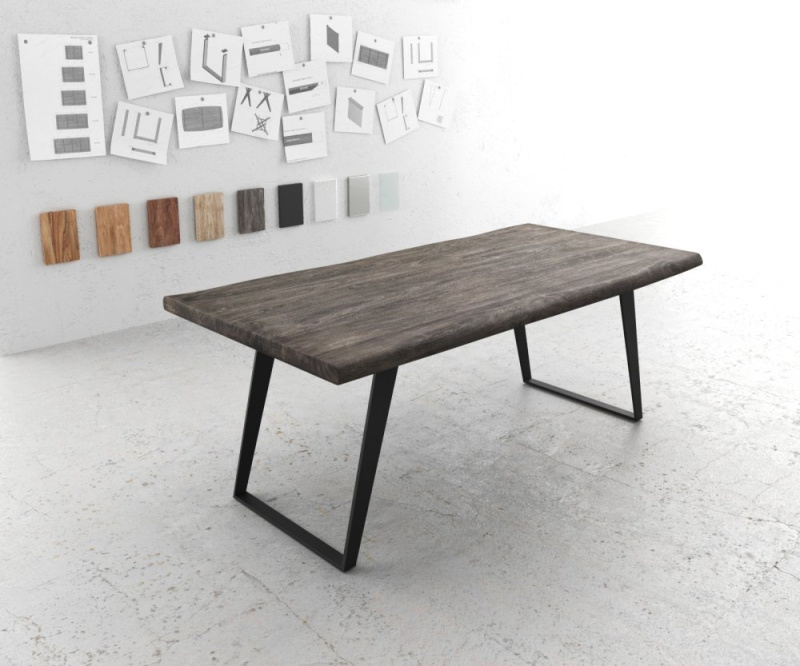 Jídelní stůl Edge 200x100 XL akácie platina kov šikmá