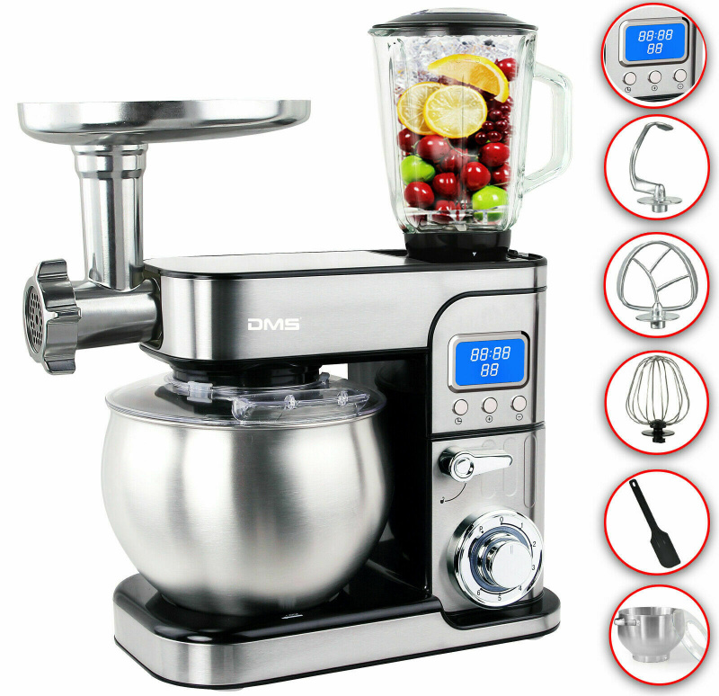 DMS Germany Kuchyňský robot DMS 3v1 z nerezové oceli KMFB-2300D / StandMixer / Mlýnek na maso / Digitální časovač / 6,5L Varianta: ivi0