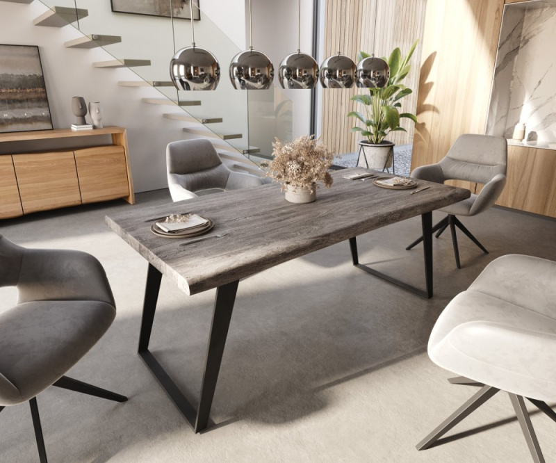 Jídelní stůl Edge 180x90 XL akácie platina kov šikmá