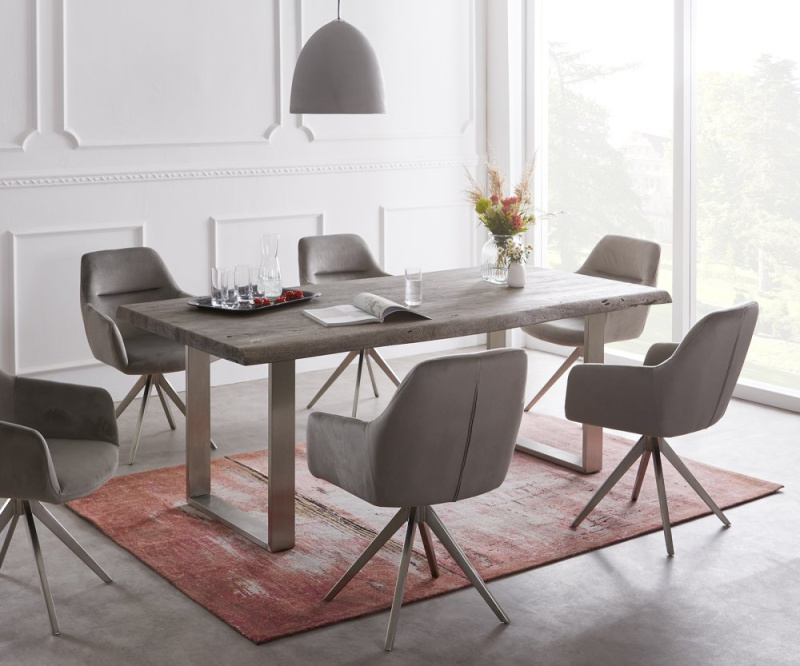 Jídelní stůl Edge 180x90 XL akácie platina nerezová ocel úzká podnož