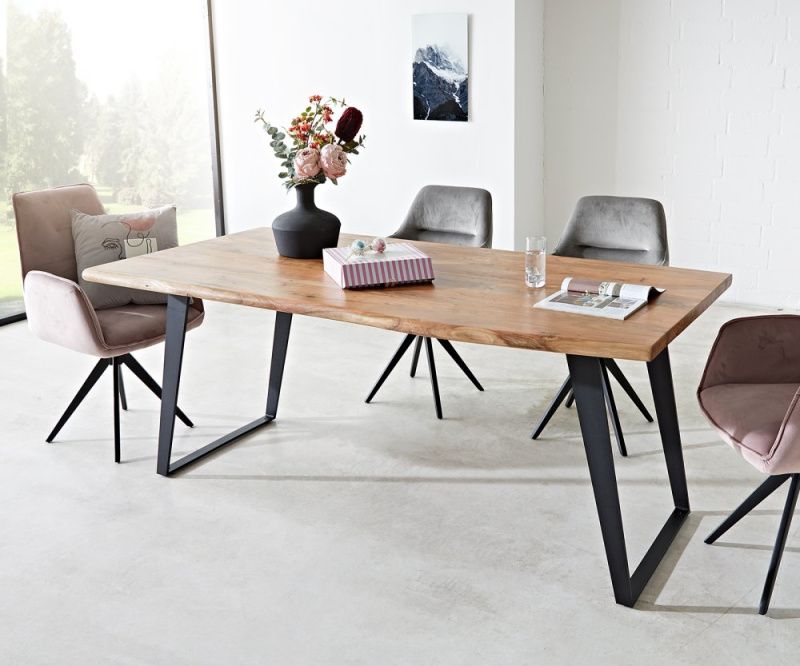 Jídelní stůl Edge 180x90 XL přírodní akácie kov šikmý