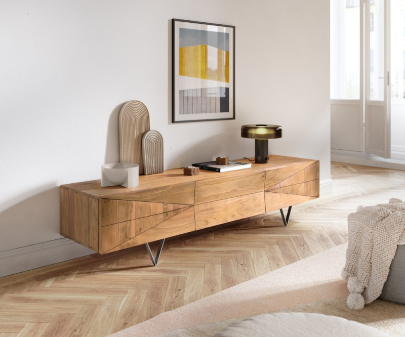 TV stolek Wyatt 175 cm akácie přírodní 1 výklopná dvířka