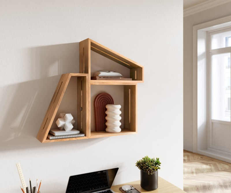 Sada 3 designových nástěnných polic Wyatt 70x55 cm přírodní akácie