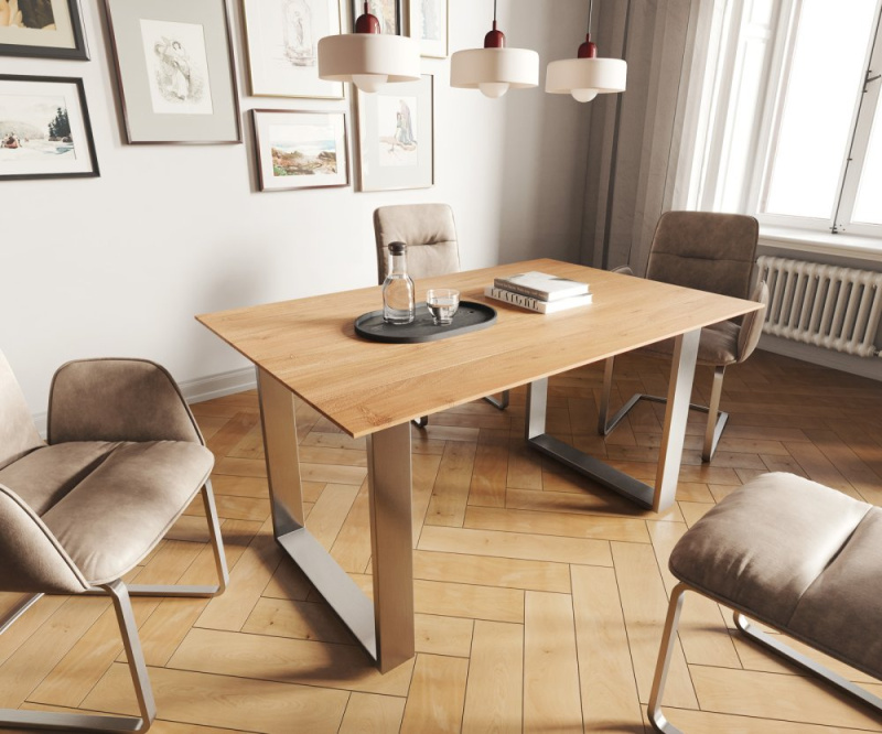 Jídelní stůl Edge 140x90 akácie přírodní nerezová ocel úzká švýcarská