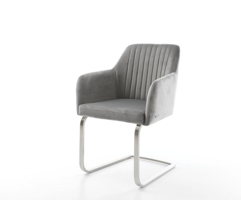 Jídelní židle Greg-Flex šedá samet konzolová podnož nerezová ocel