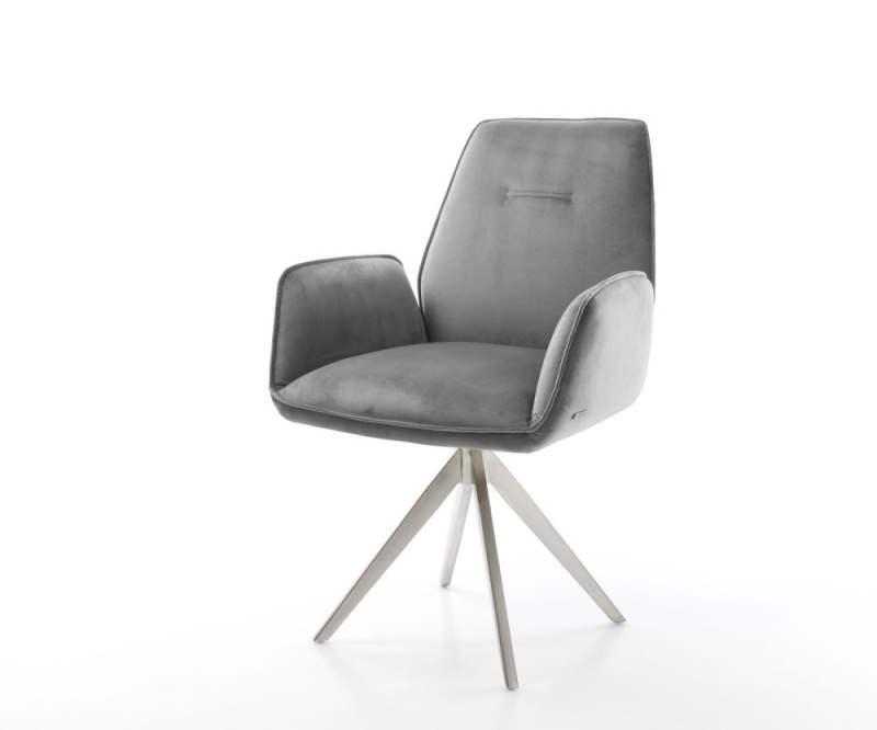 Otočná židle Zoa-Flex šedá samet křížová podnož hranatá nerezová ocel