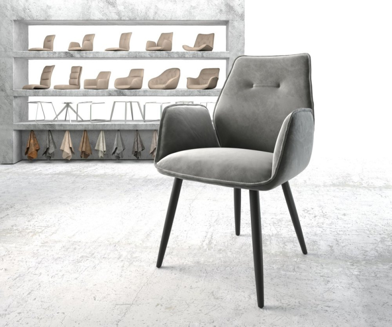 Jídelní židle Zoa-Flex šedá samet zúžená podnož černá