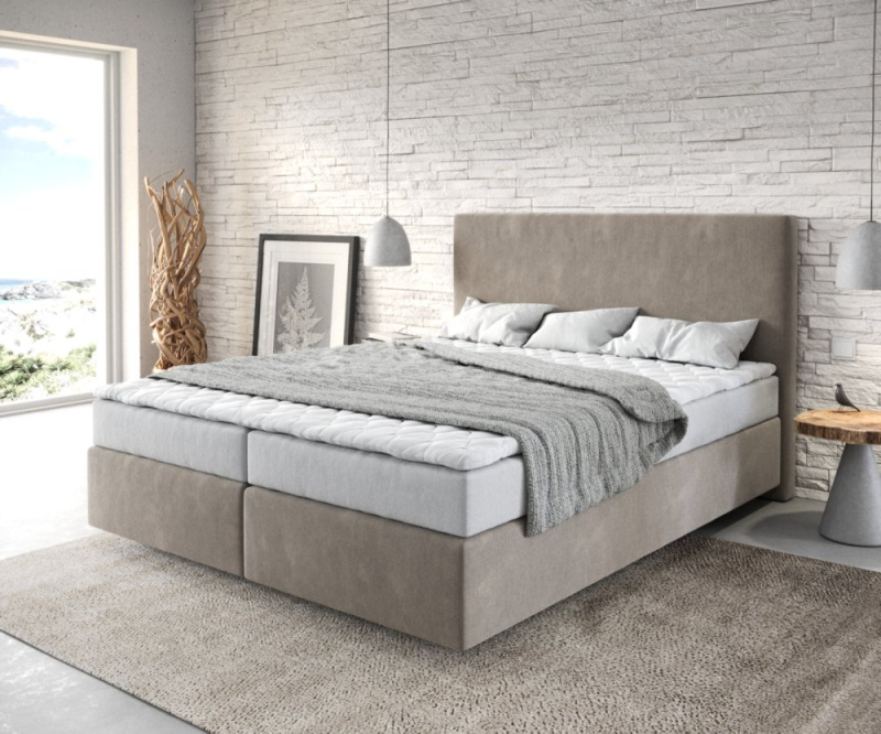 Boxspring postel Dream-Well 160x200 cm mikrovlákno béžová s matrací