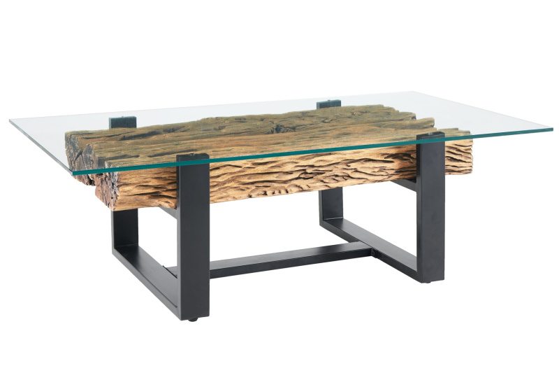 Invicta Konferenční stolek TeakGlass – skleněný / teakový (130 × 70 cm)