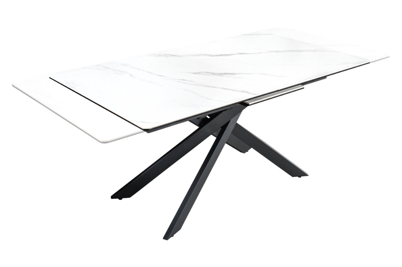 Jídelní stůl ALPINE 160-200cm keramický mramorový vzhled bílý