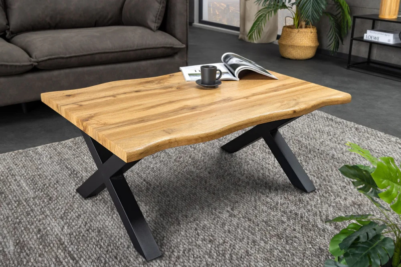 Konferenční stolek OAKRIDGE X – masivní dřevo, kovová podnož 90 cm