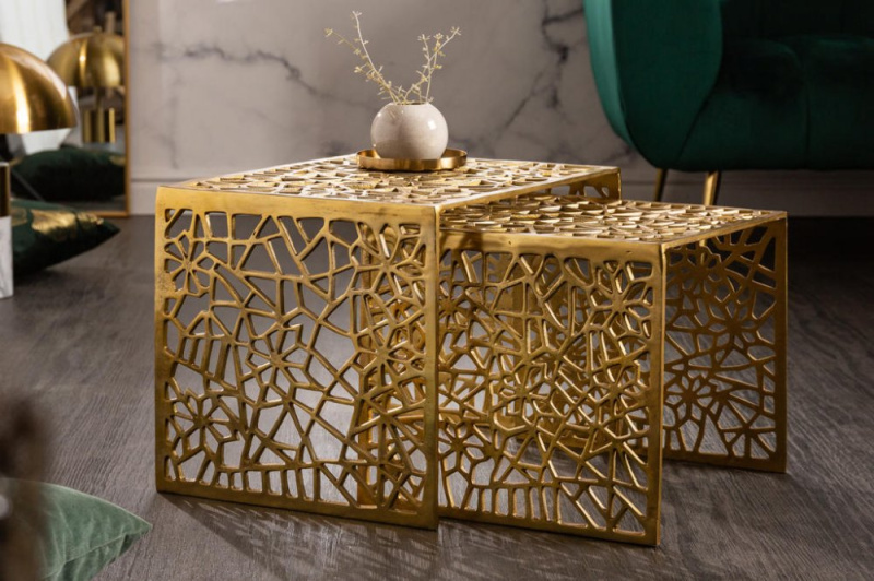 Sada konferenčních stolků Goldcore – hliníková / zlatá (39×36×39 cm a 50×40×39 cm)