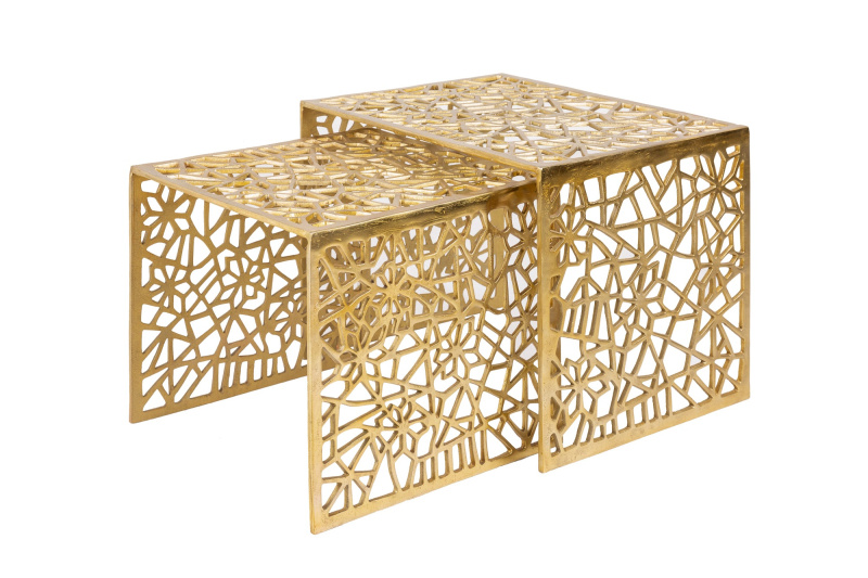 Sada konferenčních stolků Goldcore – hliníková / zlatá (39×36×39 cm a 50×40×39 cm)