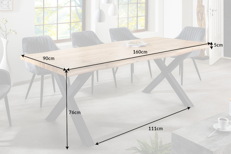 Jídelní stůl WILD 160cm X-nohy divoký dub vzhled 50mm stolová deska