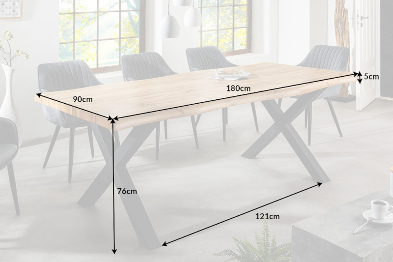 Jídelní stůl WILD 180cm X-nohy divoký dub vzhled 50mm stolová deska