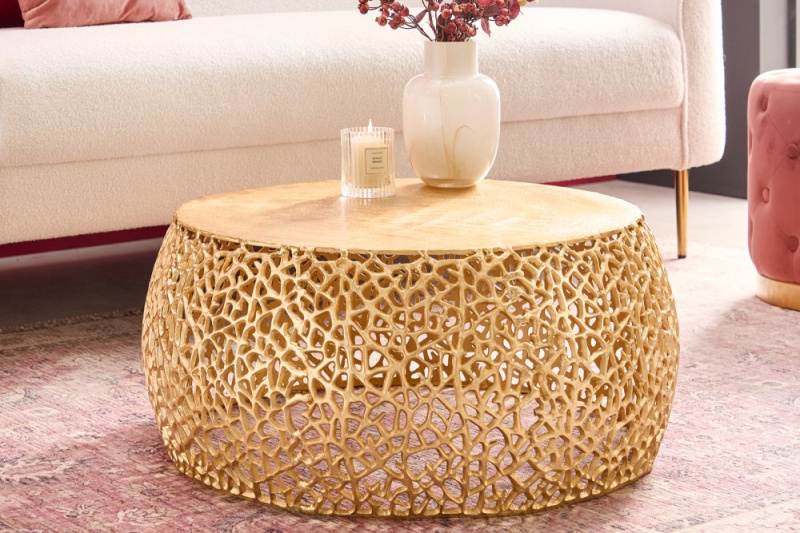 Konferenční stolek Silver Coral – stříbrný (Ø 73 cm)