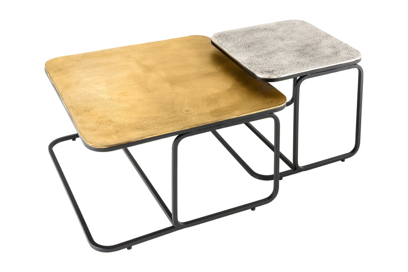 INVICTA INTERIOR Sada konferenčních stolků RIVEN 61/40 cm – zlatá a stříbrná