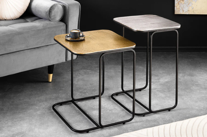 Invicta Set odkládacích stolků Dualtone – kov / zlatá & stříbrná (40×40×48 cm)