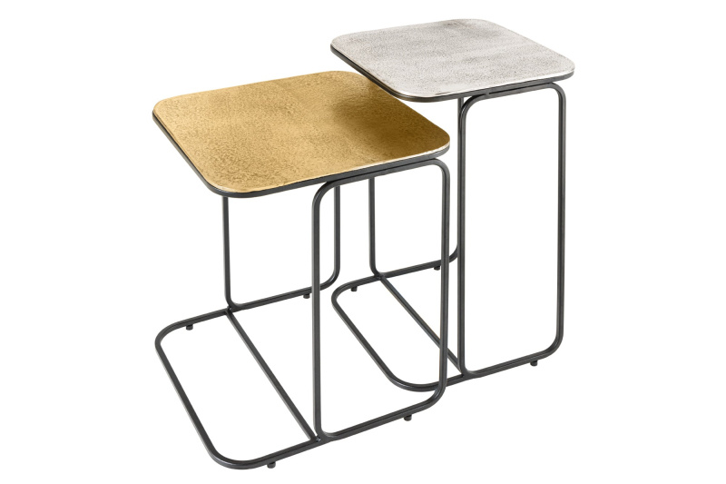 Invicta Set odkládacích stolků Dualtone – kov / zlatá & stříbrná (40×40×48 cm)