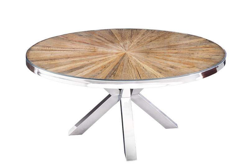 INVICTA INTERIOR Jídelní stůl BARRACUDA 140cm kulaté teakové dřevo se skleněnou deskou