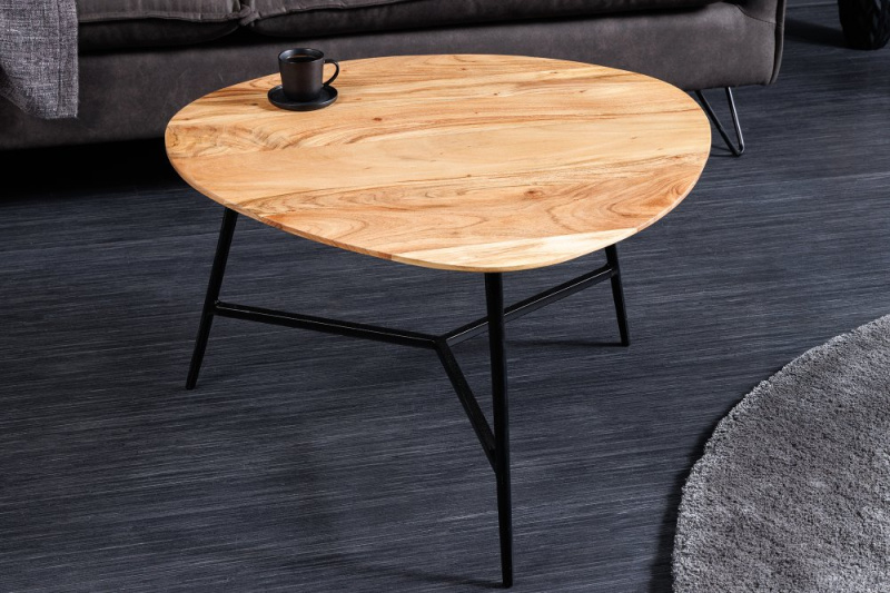 INVICTA INTERIOR Konferenční stolek Beauty by Nature – akátové dřevo / černý kov / Ø 70 cm